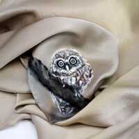 Hand Painted Owl Silk Scarf – Crepe Satin 12.5 – 52×52 cm