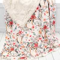 Lovey Blanket with Owls and Flowers | Minky Baby Blanket | Unique Gift for Baby Girl |  Nursery Deco