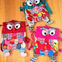 Handmade Owl Backpack, Colorful Fabric Owl Bag,Adjustable Strap Kids Backpack, Patchwork Owl Gift, C