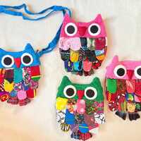 Handmade Owl Coin Purse, Patchwork Owl Mini Bag, Small Crossbody Kids Purse, Colorful Owl Wallet, Cu