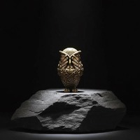 Antique Brass Owl Statue - See No Evil Figurine - Miniature Metal Animal Sculpture - Cute Desk Decor