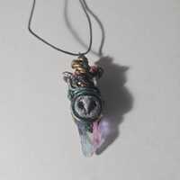 One of a Kind Fairy Tale Cottage Core Pendant/ Pendulum Tree of Life/ Wisdom Owl/ Shroom garden