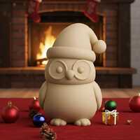 Christmas Owl STL File | Cute Santa Owl 3D Printable Figurine | Winter Woodland Decor Model | Cozy H