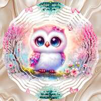 Pink Owl Coquette Pastel Nature Floral Trendy Spring  12' Wind Spinner Sublimation Design Digita