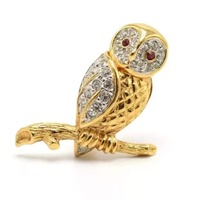 Gold Owl Brooch Pin &bull; Crystal Rhinestone Owl Jewelry &bull; Vintage Style Animal Brooch &bull; 