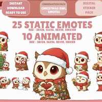 Kawaii Santa Owl Emotes: Chibi Twitch Discord Pack (Digital Download)
