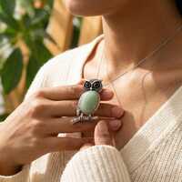 Natural Green Aventurine Owl Necklace &ndash; Certified Crystal Pendant for Wealth, Calming Energy &