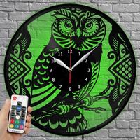 Owl Clock Art Wall Bird Owl Decor LED Light Vinyl Record Wall Clock Unique Owl Gifts