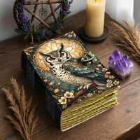 Handmade Owl Leather Grimoire: Witchy Book of Shadows, Blank Journal