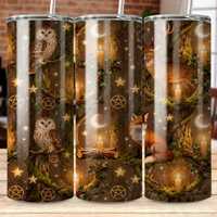 Pagen Forest Animals Tumbler Wrap, Deer, Owl, Fox PNG (Digital)