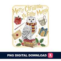 Merry Christmas Ya Filthy Muggle PNG, Snowy Owl PNG, Wizard Gift for Fans, Funny Wizard Christmas, H
