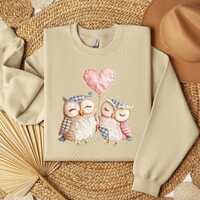 Two Owls with Heart Balloon sweatshirt | Valentine's faux applique stitched design look