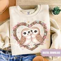 Valentine's Day Owl Digital Download PNG, Owl Clip Art, Owls with Heart, Valentine Owl PNG, Love