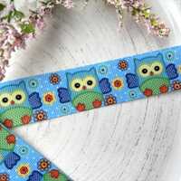 Owl Grosgrain Ribbon, Diaper Cake Ribbon, Blue Baby Owl Ribbon || 3 Yards of Ribbon - 1" (25mm)