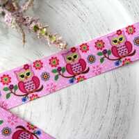 Girl Owl Grosgrain Ribbon, Diaper Cake Ribbon, Pink Baby Owl Ribbon || 3 Yards of Ribbon - 1" (