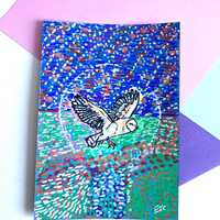 Original Barn Owl Painting 6x4” - Affordable Small Wall Art On Paper