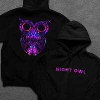 Night Owl Rave Hoodie Black | Neon Owl Graphic Hoodie – Unisex Streetwear Pullover