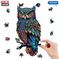 Wooden Owl Jigsaw Puzzle • Animal Design Pieces • Colourful + Creative Brain Teaser for Ad
