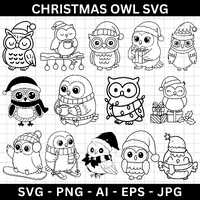 Christmas Owl Svg Png: Cute Line Art For Holiday Projects