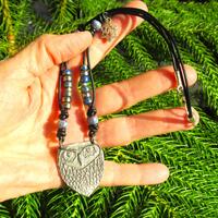 Owl pendant necklace, Artisan pewter, protection amulet, spiritual world, gift boxed, 17 1/5"