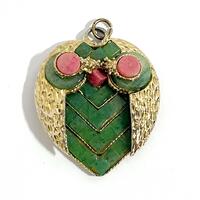 Vintage Swoboda Owl Pendant Jade And Rose Quartz 1966-1977