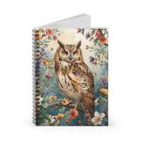 Barn Owl Illustration Spiral Notebook | Floral Wildlife Ruled Journal