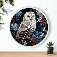 Forest Owl Clock | Winter Berries | White Wooden Frame