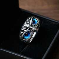 Gothic Owl Ring for Women & Men, Vintage Owl Jewelry with Gemstone Eyes, Dark Punk Animal Ring, 