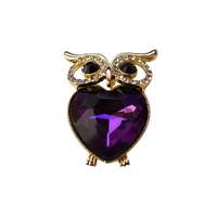 Vintage 80s Brooch Deadstock Monet Novelty MOD Owl Jeweled Rhinestone Eyes Faceted Purple Jelly Bell