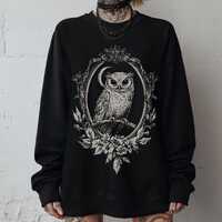 Victorian Owl Gothic Graphic Sweatshirt, Witchy Whimsigoth Pullover Sweater, Y2K Goth Sweatshirt, Fo