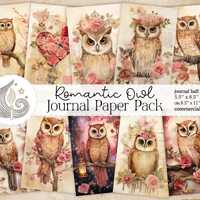 Romantic Owl Junk Journal Pages: Floral Paper Pack with Vintage Valentine Style
