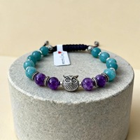 Amethyst Chalcedony Talisman Bracelet – Spiritual Intuition Owl Healing Crystal Jewelry, Calmi