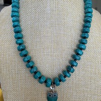 Turquoise Beaded Necklace with Owl Charm