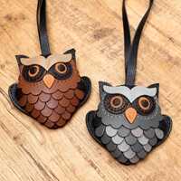 Handmade Leather Owl Bag Charm & Keychain |  Animal Accessory |  Gift | 3D Layered Leather
