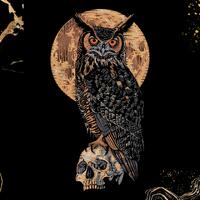 Owl Skull Embroidery Design | Gothic Moon Theme | Jackets Bags Decor | Digital Machine Embroidery Fi