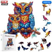 Wooden Owl Family Jigsaw Puzzle &bull; Animal Design Pieces &bull; Colourful + Creative Brain Teaser