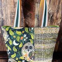 Woven Wool Shoulder Bag ~ Earthy Owls with Handspun and Handwoven Wool