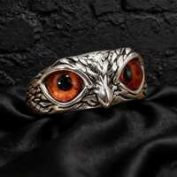 Gothic Owl Eye Adjustable Ring, Gothic Silver Eyeball Ring, Mystery Animal Eye Jewelry, Colorful Gem