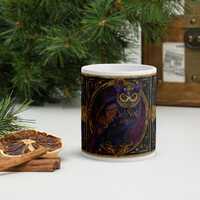 Majestic Owl Mug – Medieval Illuminated Manuscript Style, Gothic, Enchanted Bird Artwork, Gold