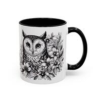 Black and White Floral Owl Mug | Accent Coffee Mug 11oz 15oz