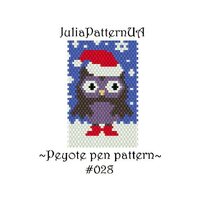 Christmas owl Peyote pen cover patterns PDF Forest winter bird Beaded pen wrap patterns for G2 pilot