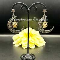 Hand Crafted Owl in Moon Earrings - Bead work Jewellery - Drop Earrings - Birds - Hypoallergenic Ear