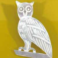 Vintage Owl Pin-Lustrous Mother of Pearl Owl Brooch carved in Bethlehem