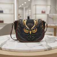 Golden Owl PU Leather Saddle Bag &ndash; Dark Art Crossbody Handbag