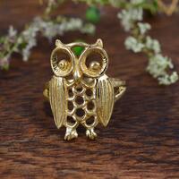 Vintage Gold Owl Ring &ndash; Filigree Owl Jewelry, Adjustable Animal Ring, Boho Nature Ring, Unique