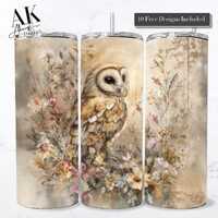 Woodland Owl 20oz Tumbler Wrap | Forest Floral Painterly Scene