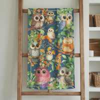 Watercolor Owl Tea Towel Bold watercolour Owl Illustration kitchen towel, Cotton Blend