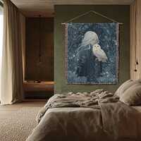 Magical Forest Girl & Owl 100% Cotton Woven Blanket, Enchanted Snowy Owl Tapestry Throw, Fantasy