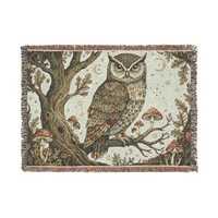 Mystical Owl of Wisdom Woven Blanket | Magical Night Forest Throw
