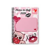 Notes to Self 2026 Owl Heart Pink XOXO Spiral Notebook, Valentines Day Journal